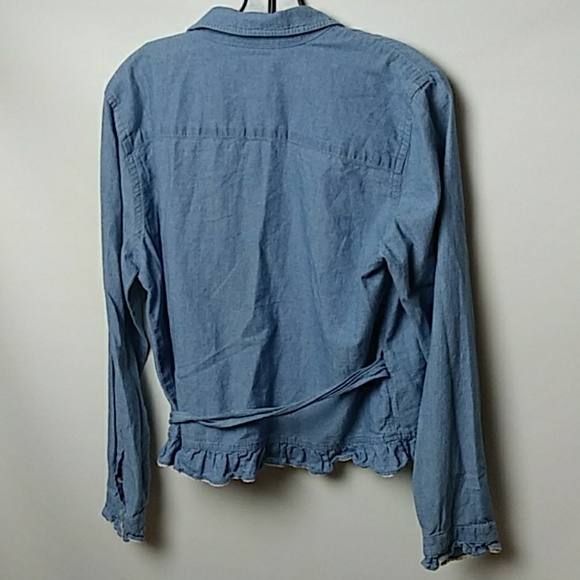 VINTAGE 90S LAUREN JEANS COMPANY RUFFLED CHAMBRAY - Picture 3 of 6